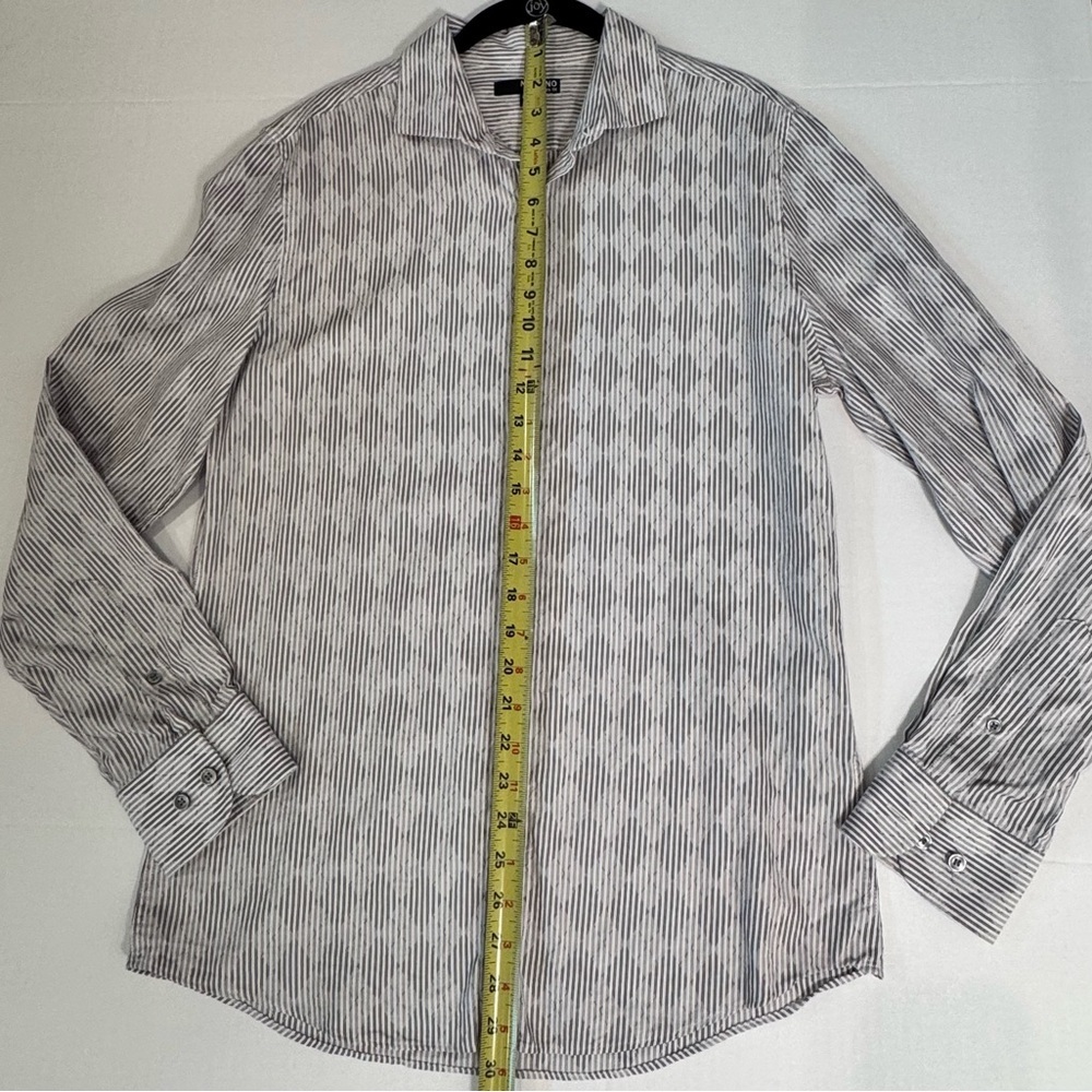 Murano Slim Fit Gray White Textured Stripe Diamond Weave Shirt Men’s M - Picture 5 of 9